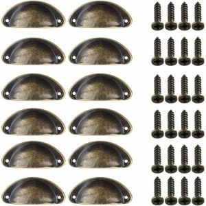 12 Pièces Poignée de Porte Coquille, Rétro Poignées de Porte, Poignées de Meubles Traditionnelles en Demi Lune Avec Vis, pour Tiroir, Armoire,