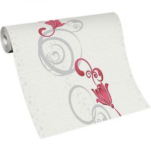Papier peint &agrave; fleurs rouge & blanc pour cuisine Tapisserie &agrave; motif floral rouge Papier peint moderne floral id&eacute;al couloir
