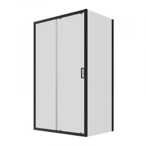 Cabine de douche 90x140 cm Porte coulissante et paroi fixe Profil&eacute;s aluminium Verre opaque noir 6mm Transparent h190 - R&eacute;versible Mod. Lipari