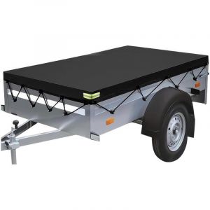 B&acirc;che de remorque, 214 x 122 x 13 cm, imperm&eacute;able, avec corde et bandes r&eacute;fl&eacute;chissantes, PVC 420D, 750 kg, noire, plate, coupe-vent et ind&eacute;chirable.