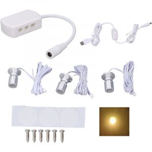 Mini LED Spot Lights 5V USB Vitrine Lumi&egrave;re d'affichage 1 &agrave; 3 Lumi&egrave;re de petit meuble dimmable argent chaud