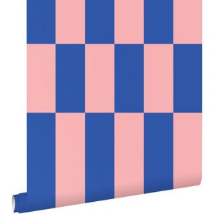 Papier peint &agrave; rayures rose et bleu royal Estahome