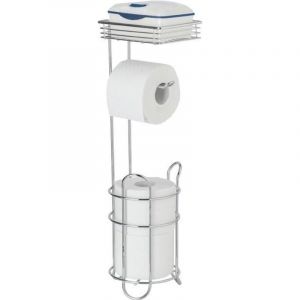 WENKO Porte Papier Toilette sur P&iuml;ed avec D&eacute;rouleur Papier, Rangement 2 Rouleaux, Etag&egrave;re pour Lingettes ou T&eacute;l&eacute;phone, Acier Chrom&eacute;