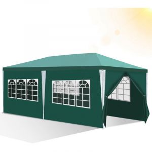 Wolketon Tonnelle 3x6 M avec 6 B&acirc;che Lat&eacute;rales Amovibles et 4 Fen&ecirc;tres D&eacute;coratives, Gazebo de Jardin Rapide &agrave; Installer, Vert