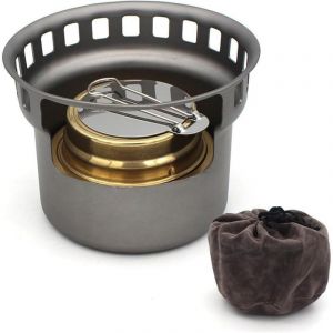 R&eacute;chaud &agrave; Alcool en Titane, br&ucirc;leur &agrave; Alcool, po&ecirc;le Bois d'ext&eacute;rieur avec Supports, Camping Multi-combustibles, r&eacute;chaud de randonn&eacute;e ultral&eacute;ger (Four