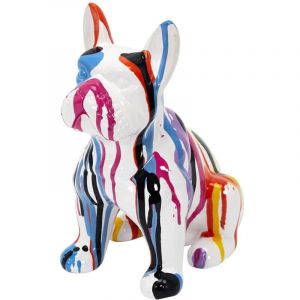 Statue Bulldog en Céramique Multicolore Brillant H20cm