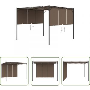 The Living Store - Belvédère de jardin avec rideau latéral 3x3x2,25 m Taupe - Abris De Jardin - Auvent De Jardin - Gazebo - Parasol - Terrasse