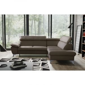 Venesetti - Canapé d'angle convertible en cuir italien de luxe 5 places warren ii, avec coffre, taupe, angle droit - Taupe