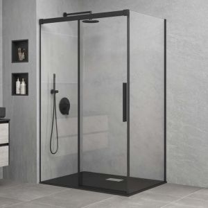 Mai&mai - Cabine de Douche Noir en Angle Montage Réversible 80x100cm Porte Coulissante avec Amortisseur Paroi de Douche Rectangulaire Verre
