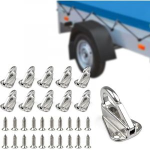 Crochet remorque 10 Pi&egrave;ces - Crochet Bache avec 20 Vis, Acier Inoxydable 316 Crochet pour Bache pour la Fixation de Filets de Remorque et de B&acirc;ches