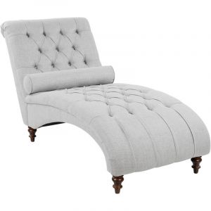 Beliani - Chaise Longue Méridienne en Tissu Gris Capitonnée pour Salon au Style Vintage Rétro