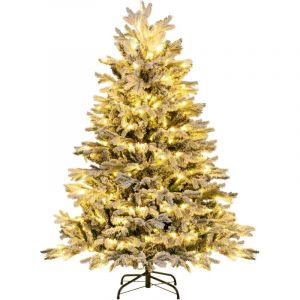 Relax4life - Sapin de No&euml;l 180cm, Arbre de Noel Slim Enneig&eacute;es avec led, Pieds de Sapin de No&euml;l en M&eacute;tal (1022 Branches)
