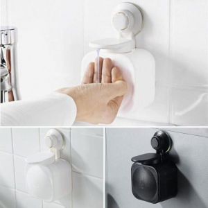 Distributeur de savon mural rechargeable &agrave; ventouse sans per&ccedil;age pour salle de bain ou cuisine (blanc)