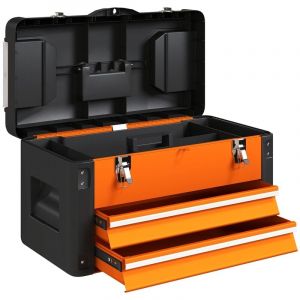 Bo&icirc;te &agrave; outils vide, 49,7 x 25,3 x 28,9 cm, coffret &agrave; outils avec tiroir, poign&eacute;e, bo&icirc;te &agrave; outils en acier, orange