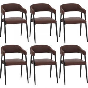 Lot de 6 chaises de salle &agrave; manger HHG-685, chaise de cuisine, chaise &agrave; dossier, chaise rembourr&eacute;e, style industriel r&eacute;tro vintage, similicuir, rouge