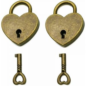 Lot de 2 mini cadenas en forme de c&oelig;ur de style vintage avec cl&eacute; Bronze antique-LIAIKI