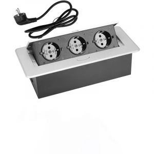 Prise encastrable escamotable avec 3 prises pour plan de travail, comme prise de table ou prise au sol pour la cuisine, le bureau, l'agencement peu