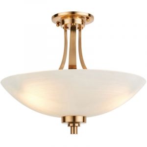 Endon - Welles Plafonnier semi-encastré en forme de bol, plaque en laiton vieilli brossé, verre blanc, 3 x E27