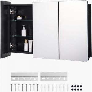 VEVOR Armoire a pharmacie, 1017 x 647 mm, placard de rangement de salle de bain pour medicaments, avec miroir, cadre en aluminium et etageres