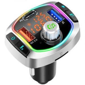Transmetteur fm Bluetooth, 7 Couleurs led Bluetooth 5.0 Voiture Adaptateur Radio Lecteur MP3 Kit, avec Chargeur Rapide de Voiture pd 18W & QC3.0, usb