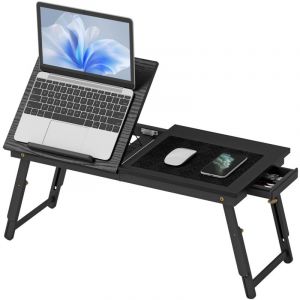 Table de lit pliable et réglable, plateau de lit pour ordinateur portable en bambou plateau inclinable 83,5x33x34cm noir