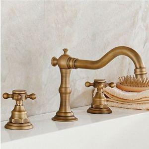 Laiton Massif Deux poign&eacute;es Trois Trous Widespread Bathroom Laiton Robinet d'&eacute;vier Antique Pont Fini Mont Baignoire Robinetterie Durable Vintage