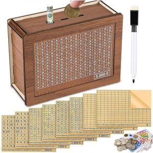 Tirelire En Bois, Caisse d'&Eacute;pargne R&eacute;utilisable Avec Objectif d'&Eacute;pargne Et Chiffres &agrave; Cocher, Num&eacute;rique Tirelire Pour Aider Les Enfants &agrave; Commencer &agrave;