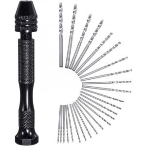 Perceuse &agrave; Main -26 PCS Mini Perceuse &agrave; Main de Precision ​Aluminum Mandrin Sans Cl&eacute; +25 Foret Fraise Twist 0.5-3.0m