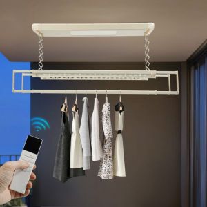 S&eacute;choir &eacute;lectrique, corde &agrave; linge murale et au plafond, s&eacute;choir &eacute;lectrique avec &eacute;clairage, r&eacute;glable de 130 &agrave; 215 cm, avec t&eacute;l&eacute;commande, en aluminium