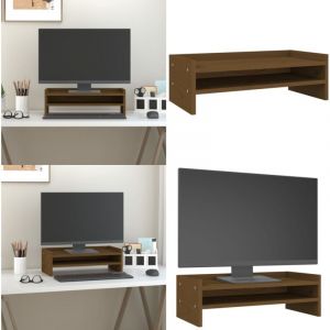 Support de moniteur Marron miel 50x24x16 cm Bois de pin solide - Support Ordinateur - Support Ecran - Support Monitor - Meuble Informatique