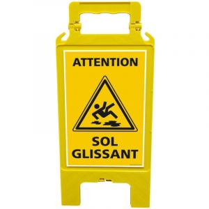 Signaletique.biz France - Chevalet attention sol glissant, Balise de signalisation pour surface glissante - Chevalet jaune