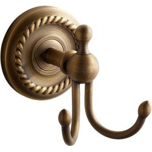 Double crochet porte-manteau mural r&eacute;tro jaune laiton cuivre bronze antique pour accessoires de salle de bain - Sollbry