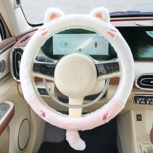 Chat)Couvre Volant Voiture Peluche, badaren Housse Volant Voiture Universelle15in (38cm), Protection Volant Voiture Peluche, Couverture Volant Auto,