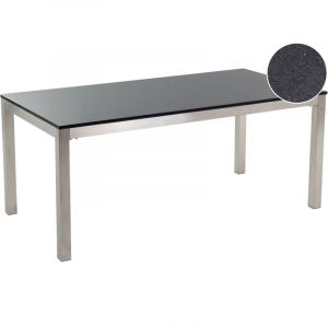 Beliani - Table de Jardin à Plateau Triple en Granit Poli 180 x 90 cm Noir et Argenté Grosseto