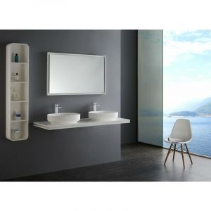 Miroir rectangulaire design, cadre blanc avec éclairage led fonction tactile pour salle de bain et toilettes - 2115 - largeur sélectionnable 140 x 70