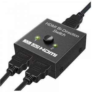Commutateur HDMI bidirectionnel en aluminium avec prise en charge 4K 60Hz, capable de 1 entr&eacute;e et 2 sorties, ou 2 entr&eacute;es et 1 sortie Prend en charge