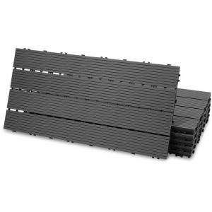 Wolketon Dalle de terrasse Dalles en bois composite WPC 60 x 30 cm Dalles clipsables jardin ext&eacute;rieur 60x anthracite