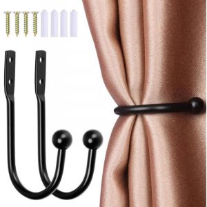 Lot de 2 Embrasse de Rideau en M&eacute;tal - Forme de U Crochets Attache Rideau avec vis pour rideaux muraux, rideaux de fen&ecirc;tre