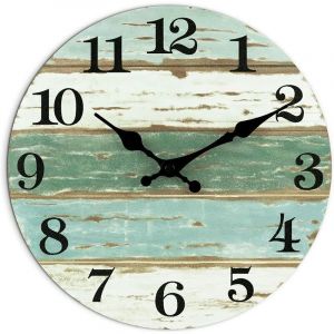 Horloge Horloge murale 25 cm gris bleu &ndash; Horloge murale silencieuse sans tic-tac &agrave; piles, horloge &agrave; th&egrave;me nautique Costatal Beach pour salle de bain,