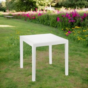 Table d'extérieur carrée, structure en résine dure effet rotin, Made in Italy, 80 x 80 x 72 cm, couleur Blanc