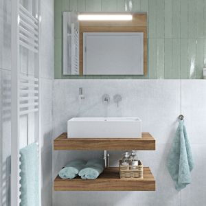 Pack avec vasque 60 x 42 cm + plan vasque 100x8x50 cm brun clair + fixation pour plan vasque (EggerStrada-1) - Ideal Standard