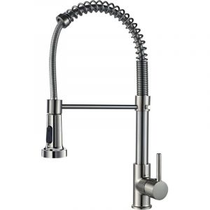 Robinet de cuisine ressort &agrave; poign&eacute;e laiton avec douchette extractible mitigeur d'&eacute;vier de cuisine (nickel bross&eacute;)