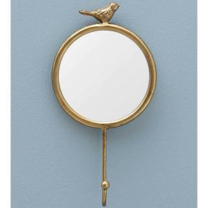 Miroir crochet oiseau doré 24x13cm