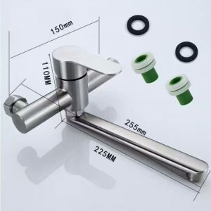 Robinet Mural Cuisine, Mitigeur Mural Inoxydable, Pivotant &agrave; 360&deg; pour &Eacute;vier de Cuisine, Eau Chaude et Froide, Trous de Montage R&eacute;glables, Bras