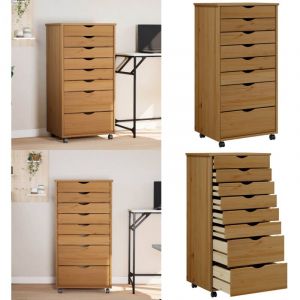 Vidaxl - Armoire roulante avec tiroirs moss bois de pin marron miel - Meuble Roulant - Commode - Classement - Rangement - Tiroir - Home & Living