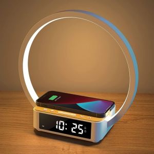 Shmshng - Lampe de Chevet led, Lampe de bureau Lampe de Nuit 3 Niveaux de Luminosite et Chargeur Sans Fil Lampe de L'horloge Lampe de Reveil et
