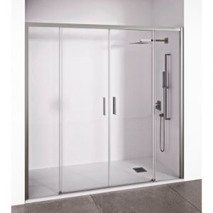 Porte de douche coulissante 2 portes coulissantes + 2 panneaux fixes -Verre tremp&eacute; 6 mm -Argent Brillant -Largeur ajustable 160-165 cm -Hauteur 195 cm