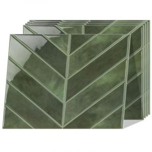 [JAMAIS UTILIS&Eacute;] Carreaux adh&eacute;sifs, &eacute;paisseur 2,5 mm, motif chevron, &eacute;tanches, pour cuisine et salle de bain, 32 x 25 cm, lot de 5.