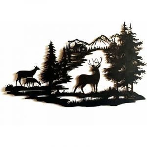 Aiducho - Forest Deer Scene Mur Art Metal Mountain Hanging Mur Mur Sculpture Indian Deco Pour Salon Metal Mountain Art Forest Deer Scène Mur Mur De