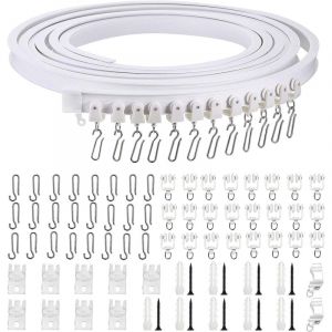 3M Rail Rideaux Tringle Rideau Flexible Rail de Rideau Flexible avec 24 Crochet de rideau et 16 Poulie pour Balcon Baie Vitr&eacute;e Salon Baignoire